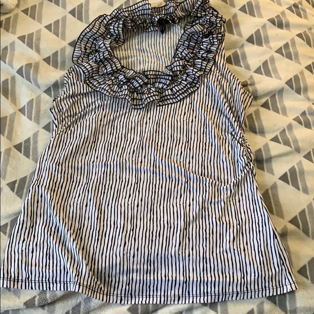 Black and white ruffle sleeveless blouse